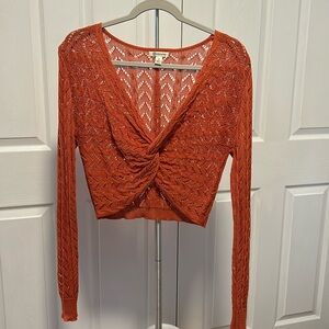 Burnt Orange, Open Knit, Twist Front Sweater from Versona
